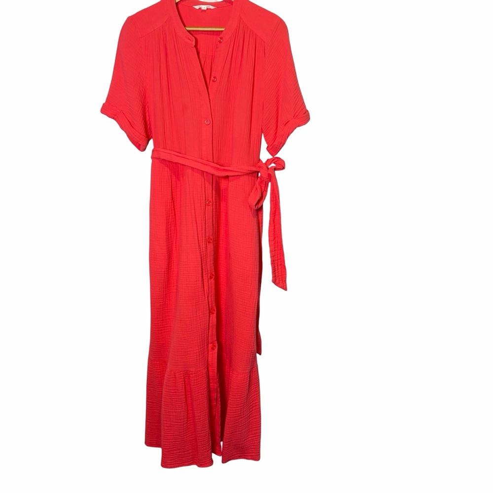 Johnnie-O Julie Button-Front Maxi Shirt Dress with Waist Tie, Size L - Picture 2 of 15